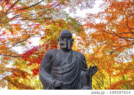 秋の京都 紅葉に包まれた今熊野観音寺の子まもり大師 秋の京都 紅葉に包まれた今熊野観音寺の子まもり大師 109597814