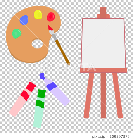 Palette, paint and canvas 109597873