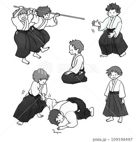 合気道をする男の子（グレースケール） 109598497