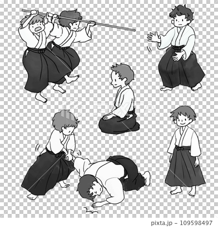 合気道をする男の子（グレースケール） 109598497