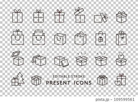 プレゼントボックスや紙袋のアイコンセット（モノクロ） 109599561