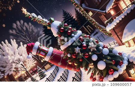 New Year's holidays in a small town, created with the help of generative ai illustration. New Year's holidays in a small town, created with the help of generative ai illustration. 109600057