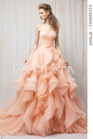 a woman in a peach fuzz wedding dress, the... - Stock Illustration  [109600310] - PIXTA