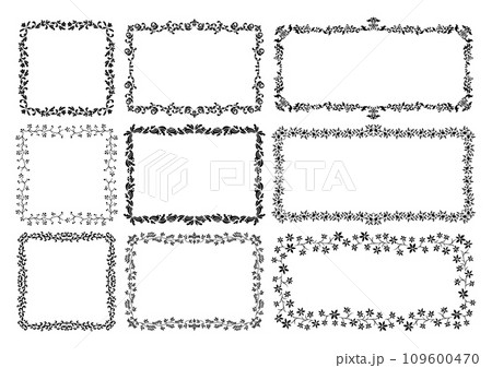 アンティークな四角フレームイラストセット(黒) アンティークな四角フレームイラストセット(黒) 109600470
