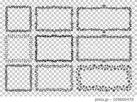 アンティークな四角フレームイラストセット(黒) アンティークな四角フレームイラストセット(黒) 109600470