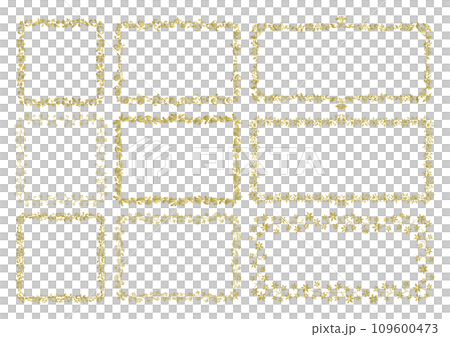 アンティークな四角フレームイラストセット（金） 109600473