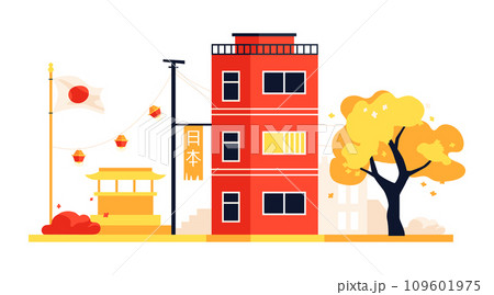 Japanese street in a poor area - modern colored vector illustration Japanese street in a poor area - modern colored vector illustration 109601975