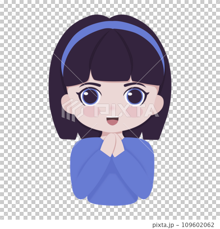 Girl with short hair holding hands 109602062