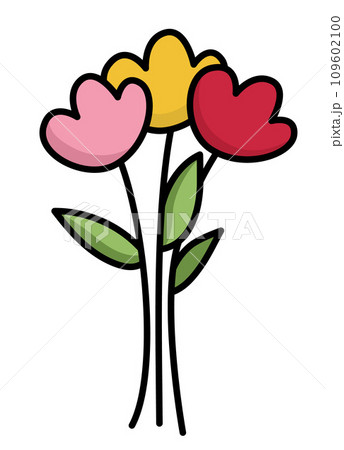 Vector cartoon flower bouquet icon. Plant clipart for children. Cute floral bunch illustration. Funny icon for kids with nature or garden concept 109602100