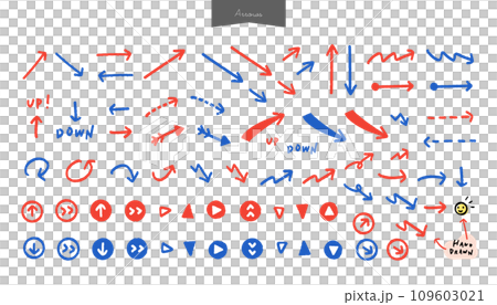 A set of hand-drawn red and blue cute arrows and symbols - up-down textured material A set of hand-drawn red and blue cute arrows and symbols - up-down textured material 109603021