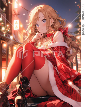 サンタ衣装で座る女性 109603332