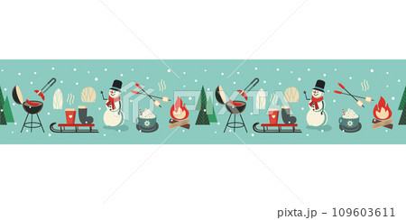 Winter outdoor leisure fun seamless pattern border 109603611
