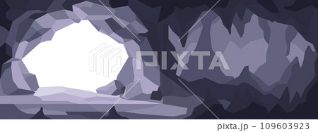 Cave in the mountains with an exit to the outside, flat vector illustration. 109603923