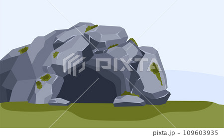 Stone cave. Vector illustration isolated on white. Cartoon flat style. Stone cave. Vector illustration isolated on white. Cartoon flat style. 109603935