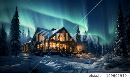 It would be nice if it was a cold snowy night. The stars fill the sky The aurora appears beautifully. There will be a warm house to live in and it would be better if the people we love lived together. It would be nice if it was a cold snowy night. The stars fill the sky The aurora appears beautifully. There will be a warm house to live in and it would be better if the people we love lived together. 109603959