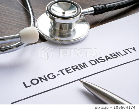 Documents about long term disability and stethoscope. 109604174