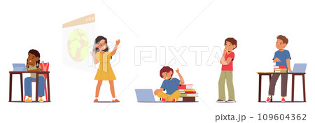 Kids Characters Immersed In Joyful Learning, Exploring Curiosity, Fostering Creativity, And Building Foundational Skills 109604362