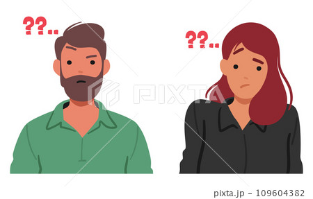 Man and Woman Faces Contorted in Confusion, Eyebrows Raised, And Lips Forming A Questioning Expression 109604382