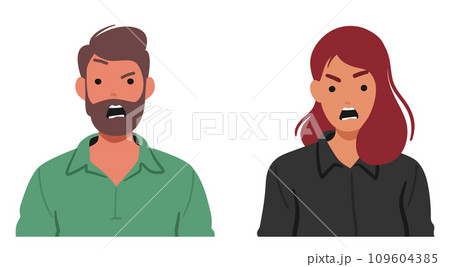 Man And Woman With Furious Faces Yelling, Eyes...のイラスト素材 [109604385 ...