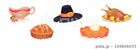 Thanksgiving Autumn Holiday Symbol and Object Vector Set 109606035