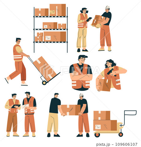 Logistics with People Character Work in Warehouse and Logistic Service Vector Set Logistics with People Character Work in Warehouse and Logistic Service Vector Set 109606107