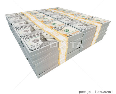 Stack of One Million Dollars in One Hundred Dollar Bills Isolated on a White Background. Stack of One Million Dollars in One Hundred Dollar Bills Isolated on a White Background. 109606901