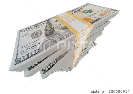 Tall Stack of One Million Dollars in One Hundred Dollar Bills Isolated on a White Background. Tall Stack of One Million Dollars in One Hundred Dollar Bills Isolated on a White Background. 109606914
