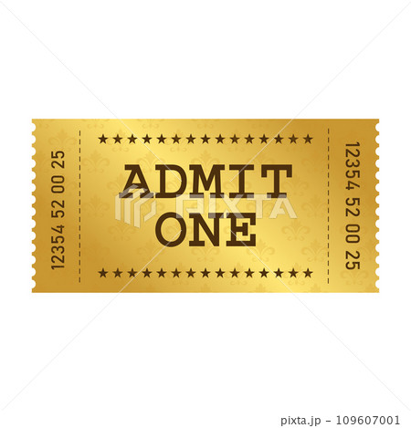 Vector golden ticket template. Admit one.Vector illustration. 109607001