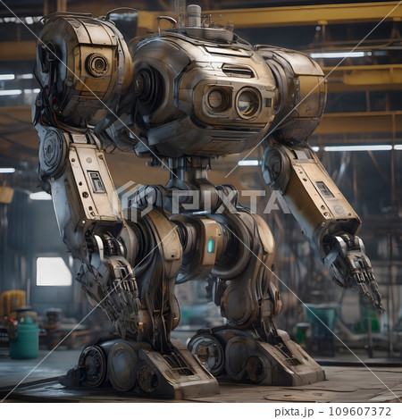AI-generated content. A robot in a factory. 109607372