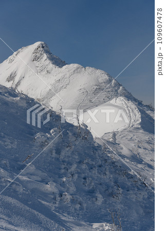 剣ヶ峰山から武尊山に向かう登山道から見た冬の剣ヶ峰山 剣ヶ峰山から武尊山に向かう登山道から見た冬の剣ヶ峰山 109607478