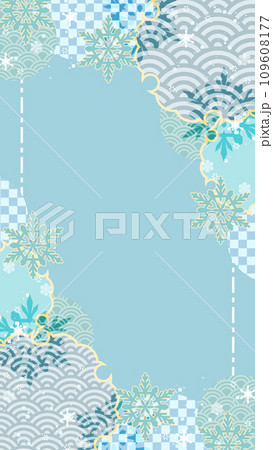 和風の雪柄フレーム・縦型素材 和風の雪柄フレーム・縦型素材 109608177