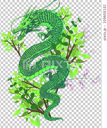 Green Dragon - Realistic natural eco dragon illustration 109608182
