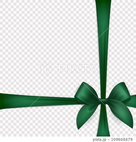 Vector Realistic Silk Green Gift Ribbon, Satin Bow for Greeting Card, Gift, Isolated. Bow Design Template, Concept for Birthday, Christmas Presents, Gifts, Invitation, Box 109608879