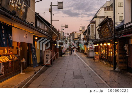 《東京都》柴又帝釈天参道・昭和レトロな街並みの夕暮れ 109609223