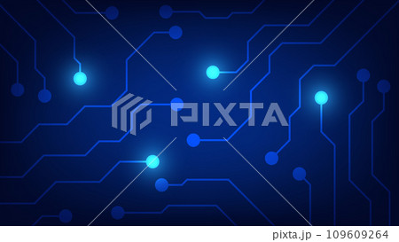 Hi tech digital circuit board. electrical lines connected on blue lighting background. futuristic technology design element concept 109609264
