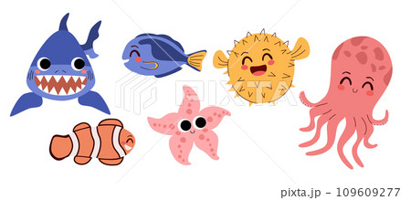 Set Collection Of Sea Vector Animals 109609277