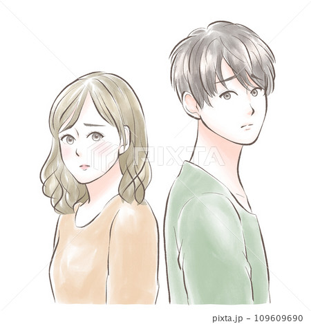 背中合わせで困惑する男女 背中合わせで困惑する男女 109609690