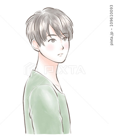 どこかを見て照れている男性 109610093