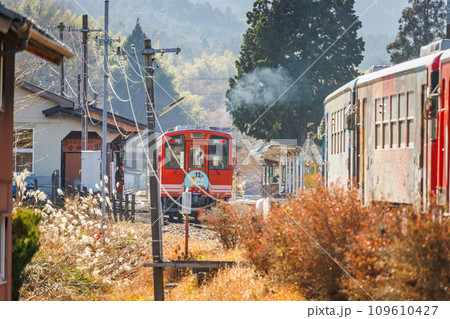 岩村駅に停車する明知鉄道 109610427