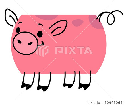Cartoon pig animal character with math shape. Cute pink piglet or piggy vector personage with rectangular body and funny tail. Mathematics and basic geometry shape kids education, farm animal emoji Cartoon pig animal character with math shape. Cute pink piglet or piggy vector personage with rectangular body and funny tail. Mathematics and basic geometry shape kids education, farm animal emoji 109610634