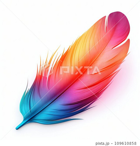 Vibrant Multicolored Feather on White Background. Generative ai 109610858