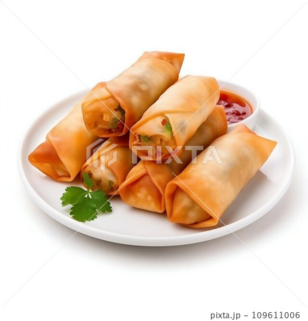 Freshly Made Spring Rolls on White. Generative ai 109611006