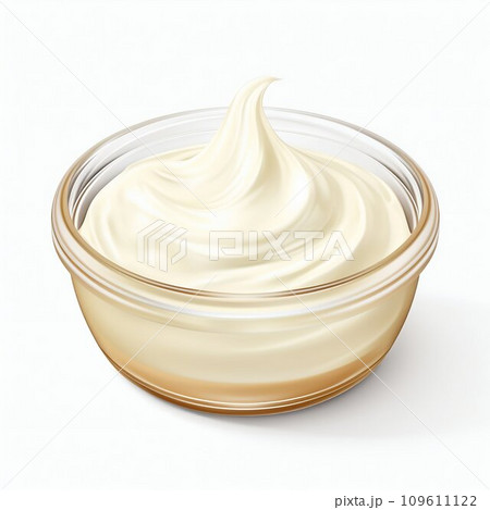 Whipped Mayonnaise in Glass Bowl Isolated on White. Generative ai 109611122