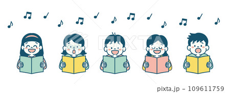 みんなで歌を歌う子供達のイラストセット シンプル みんなで歌を歌う子供達のイラストセット シンプル 109611759