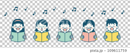みんなで歌を歌う子供達のイラストセット シンプル みんなで歌を歌う子供達のイラストセット シンプル 109611759