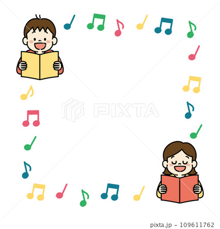 楽しそうに歌を歌う子どものイラスト背景素材　正方形 109611762