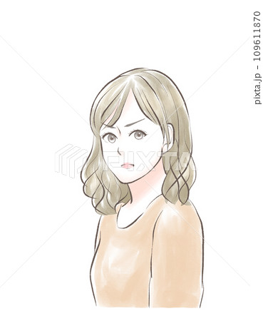 こちらを見て怒っている女性 109611870
