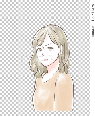 こちらを見て怒っている女性 109611870