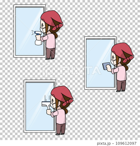 3 illustration patterns of a woman wearing a mask cleaning windows 3 illustration patterns of a woman wearing a mask cleaning windows 109612097