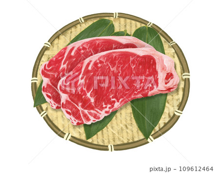 ステーキ肉（ザル、笹の葉付き） 109612464
